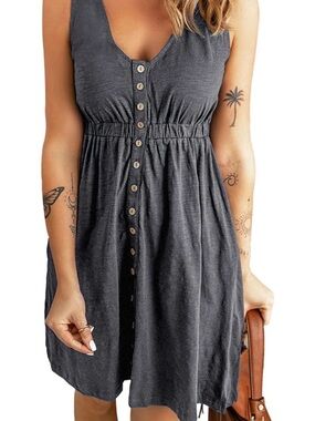Button-Front Sleeveless Knit Dress in Heather Grey